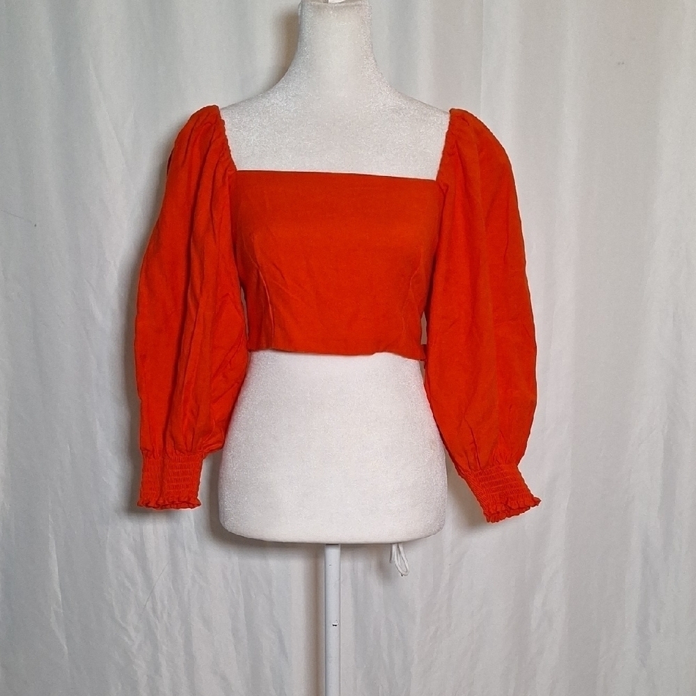 Orange Puff Sleeve Women's Top